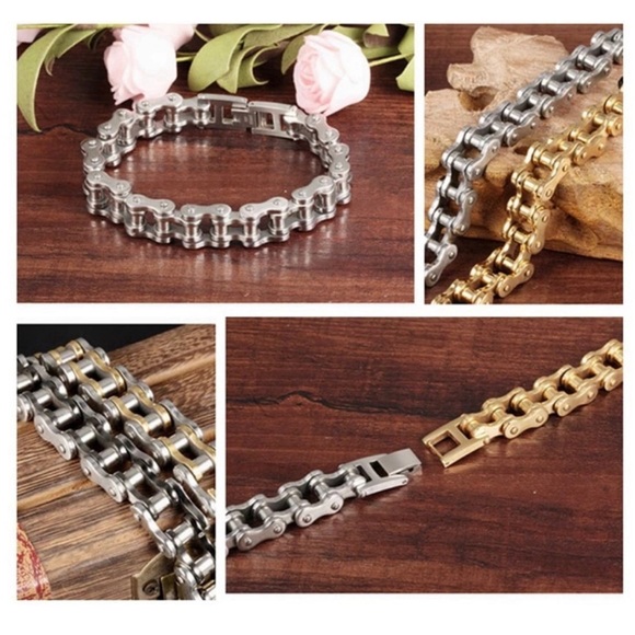 STAINLESS STEEL Men Rock Punk Biker Bicycle Bracel - Picture 1 of 8